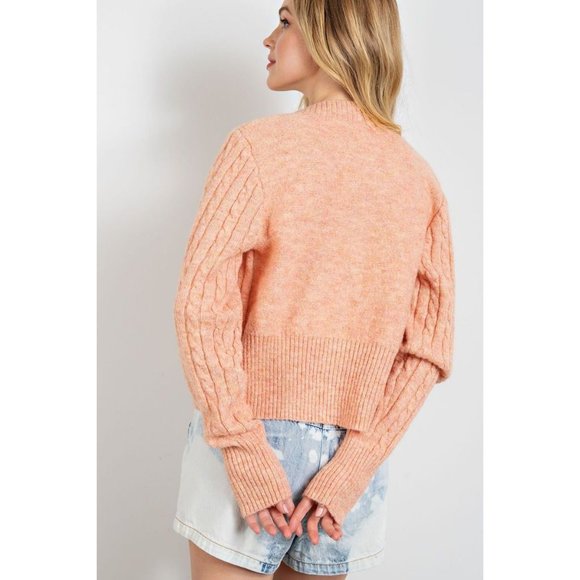 easel Sweaters Easel Peach Cable Knit Button Closures Relaxed Loose